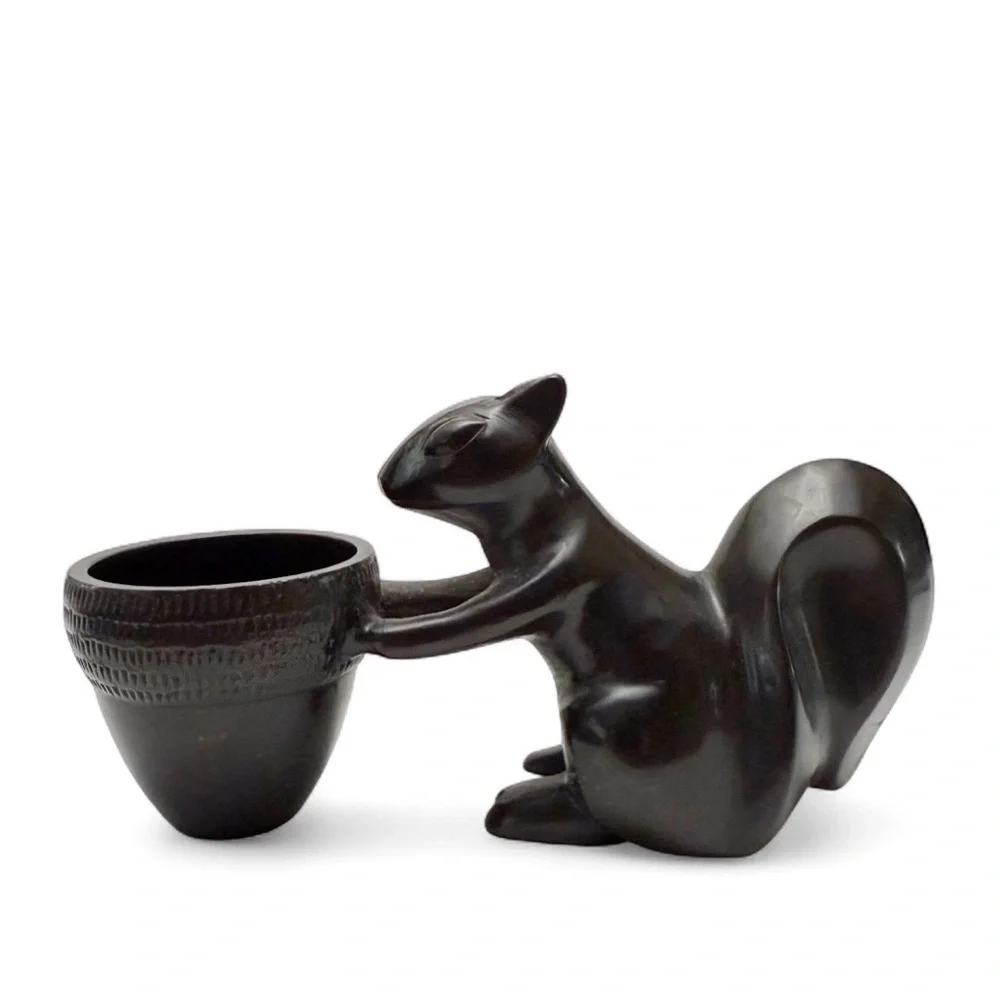 Crate & Barrel Dark Brown Metal Squirrel with Acorn Votive Candle Holder